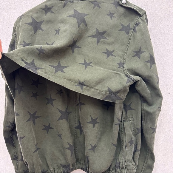 RAILS Collins Jacket Sage with Black Stars Linen Blend Bomber Cropped Army Green - Picture 9 of 13